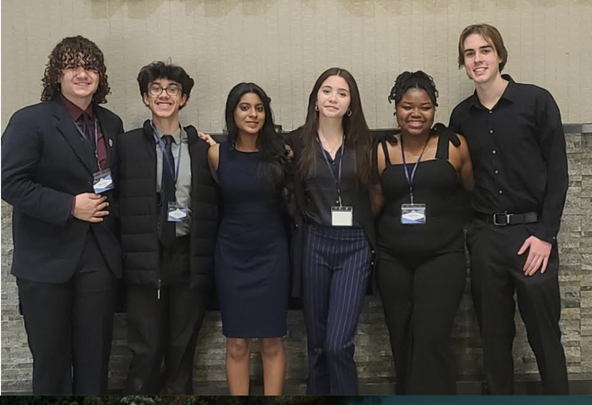 From left: THS Students Nathan Peplar, Xavier Vega, Samiya Samad, Ella Le, Kajeda Fraser, and Daniel Smith